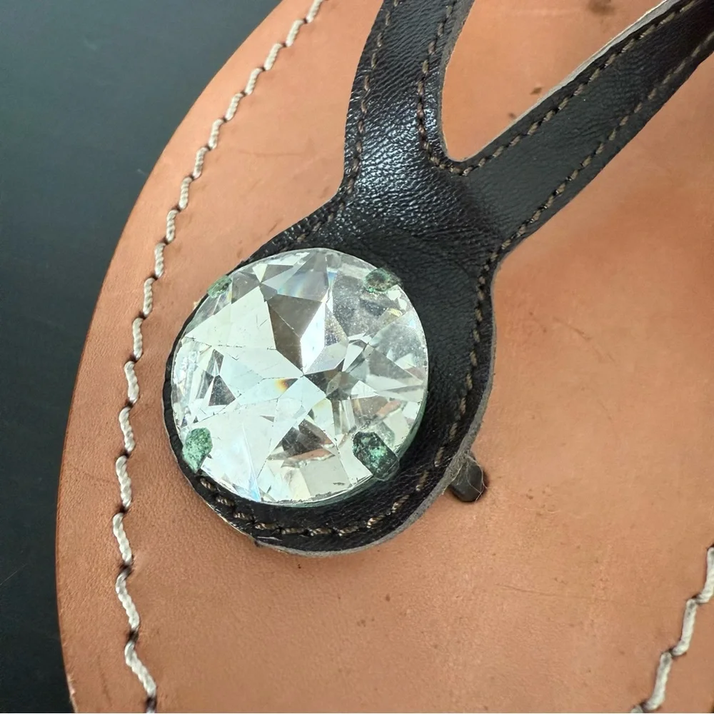 SCHETTINO DI CAPRI Leather Sandals Embellished with Crystal